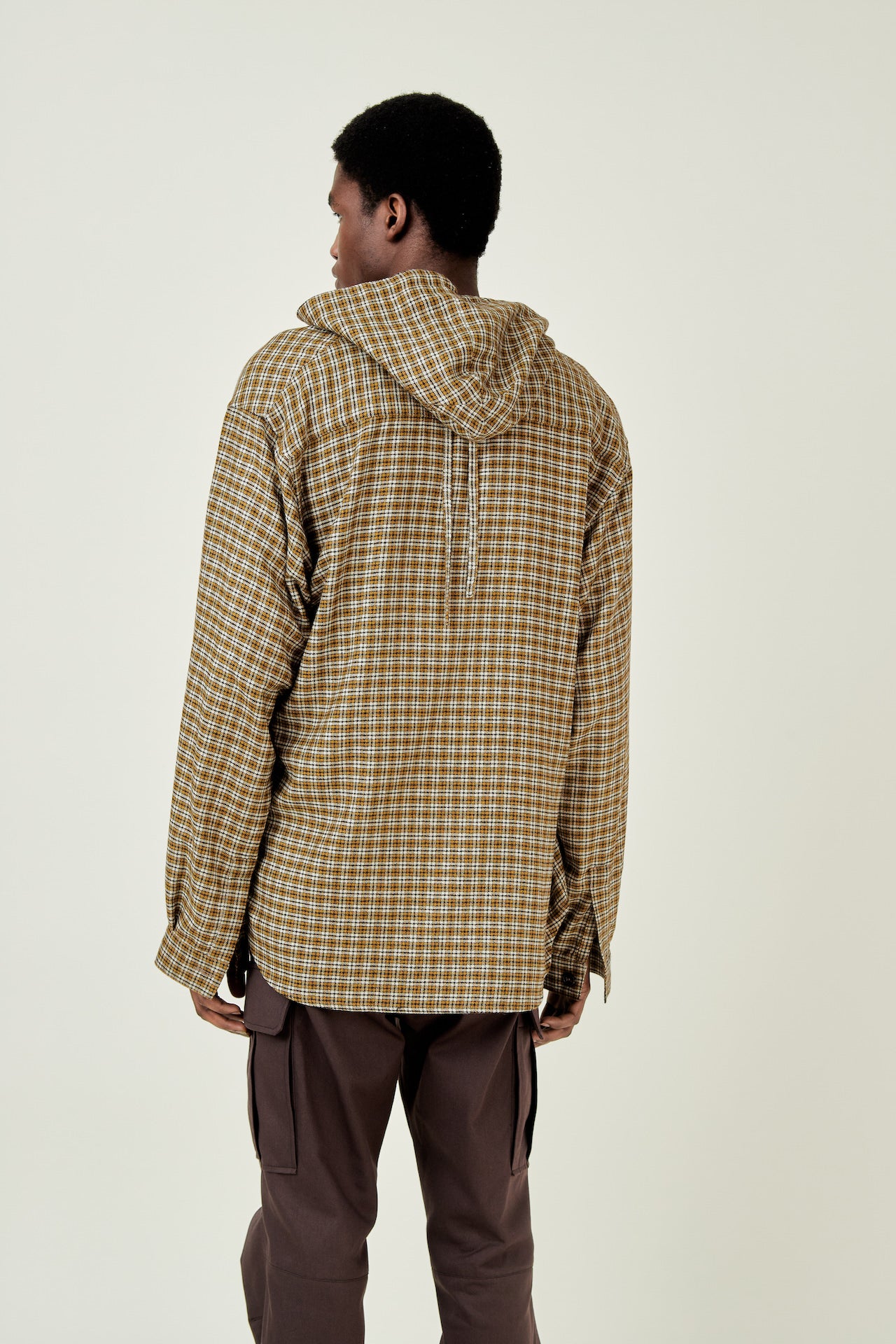 Checked hooded shirt
