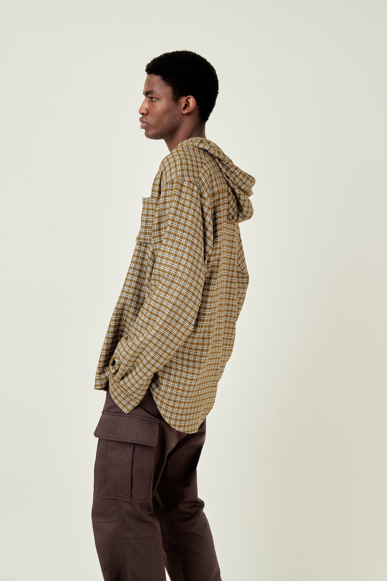 Checked hooded shirt